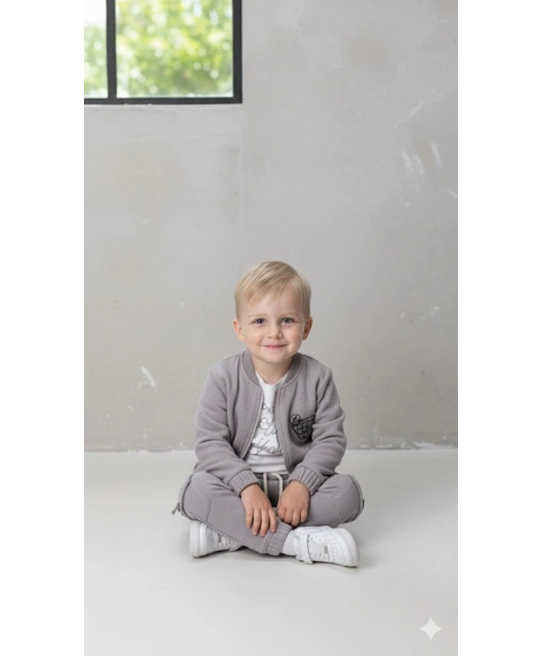 Erkek Çocuk Sweatshirt, Hırka ve Pantolonlu %100 Pamuk 3lü Spor Takım