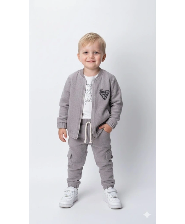 Erkek Çocuk Sweatshirt, Hırka ve Pantolonlu %100 Pamuk 3lü Spor Takım