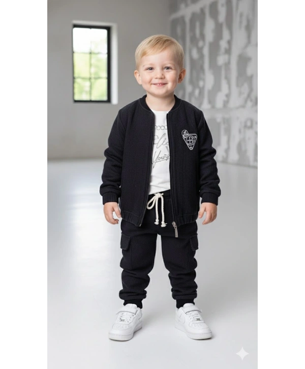 Erkek Çocuk Sweatshirt, Hırka ve Pantolonlu %100 Pamuk 3lü Spor Takım