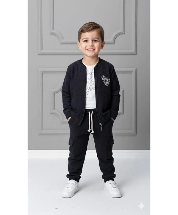 Erkek Çocuk Sweatshirt, Hırka ve Pantolonlu %100 Pamuk 3lü Spor Takım