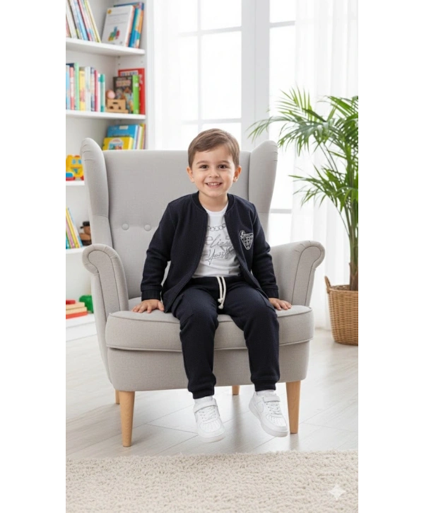 Erkek Çocuk Sweatshirt, Hırka ve Pantolonlu %100 Pamuk 3lü Spor Takım