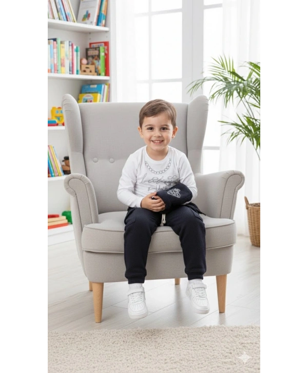 Erkek Çocuk Sweatshirt, Hırka ve Pantolonlu %100 Pamuk 3lü Spor Takım