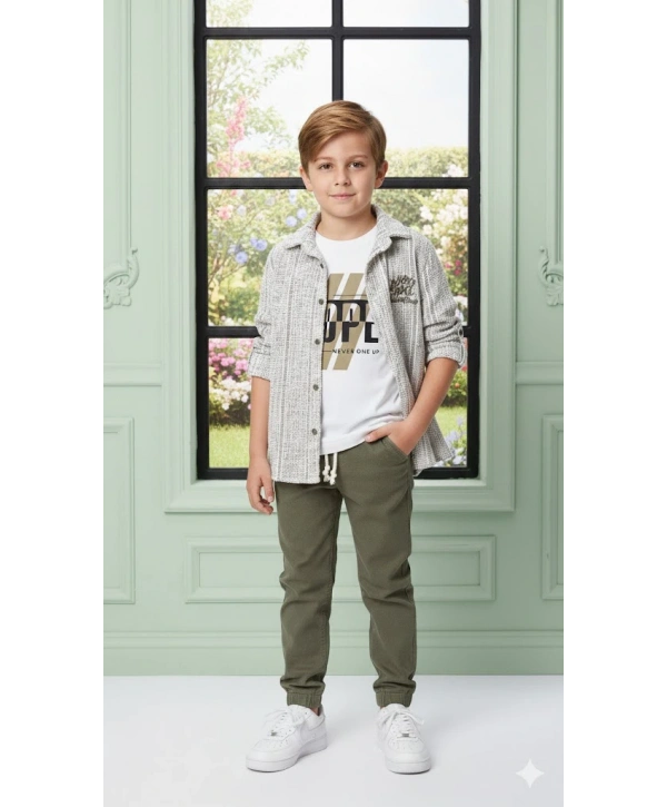 Erkek Çocuk Şapka Hediyeli Kolu Ayarlanabilir Gömlekli, Tişörtlü ve Pantolonlu 3lü Kombin Takım