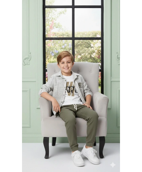 Erkek Çocuk Şapka Hediyeli Kolu Ayarlanabilir Gömlekli, Tişörtlü ve Pantolonlu 3lü Kombin Takım