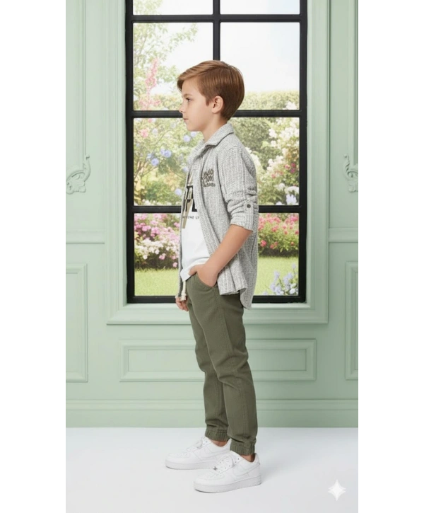 Erkek Çocuk Şapka Hediyeli Kolu Ayarlanabilir Gömlekli, Tişörtlü ve Pantolonlu 3lü Kombin Takım