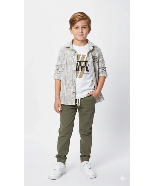 Erkek Çocuk Şapka Hediyeli Kolu Ayarlanabilir Gömlekli, Tişörtlü ve Pantolonlu 3lü Kombin Takım