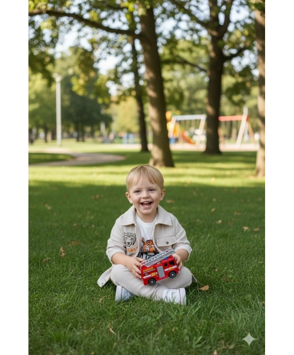 Erkek Çocuk Şapka Hediyeli Kaplan Baskılı 3’lü Kombin Takım - Ceket, Tişört ve Pantolon