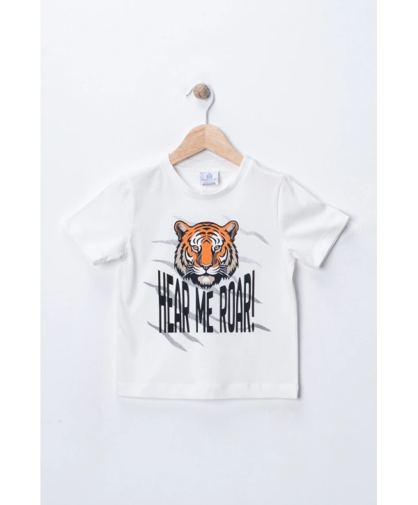 Erkek Çocuk Şapka Hediyeli Kaplan Baskılı 3’lü Kombin Takım - Ceket, Tişört ve Pantolon