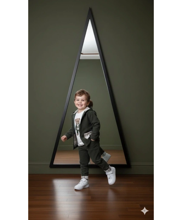 Erkek Çocuk %100 Pamuk Kadife Hırka, Pantolon ve Ayıcık Baskılı Uzun Kollu Sweatli 3lü Premium Seri