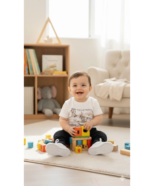 Erkek Bebek 3lü Takım - %100 Pamuk Baskılı Tişört, Çizgili Gömlek ve Pantolon Seti