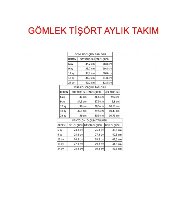 Erkek Bebek 3lü Takım - %100 Pamuk Baskılı Tişört, Çizgili Gömlek ve Pantolon Seti