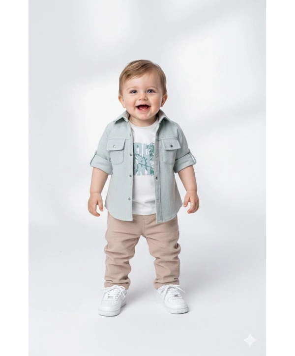 Erkek Çocuk Şapka Hediyeli Mevsimlik 3lü Kombin Takım - Ceket, Baskılı Tişört ve Pantolon