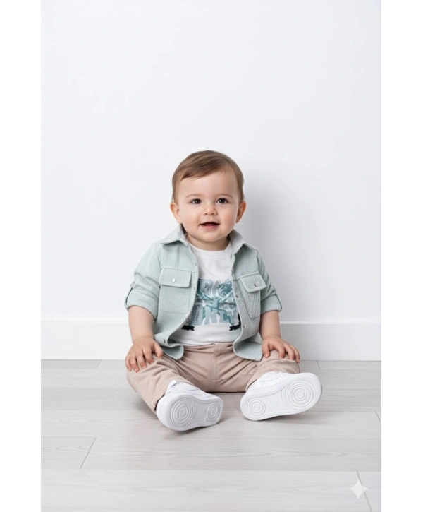 Erkek Çocuk Şapka Hediyeli Mevsimlik 3lü Kombin Takım - Ceket, Baskılı Tişört ve Pantolon