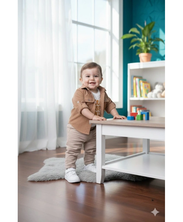 Erkek Çocuk Şapka Hediyeli Mevsimlik 3lü Kombin Takım - Ceket, Baskılı Tişört ve Pantolon