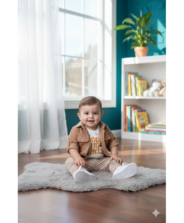 Erkek Çocuk Şapka Hediyeli Mevsimlik 3lü Kombin Takım - Ceket, Baskılı Tişört ve Pantolon