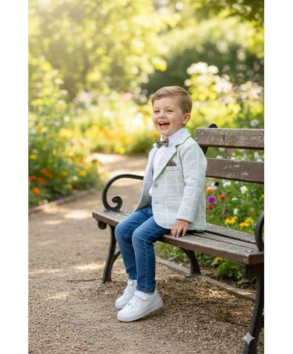 Erkek Çocuk Spor Ceketli Gömlekli ve Pantolonlu 3lü Premium Seri