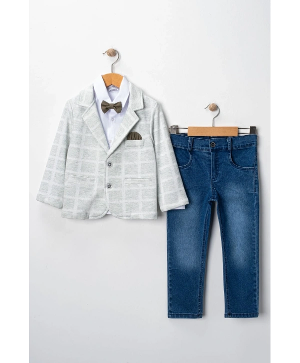 Erkek Çocuk Spor Ceketli Gömlekli ve Pantolonlu 3lü Premium Seri