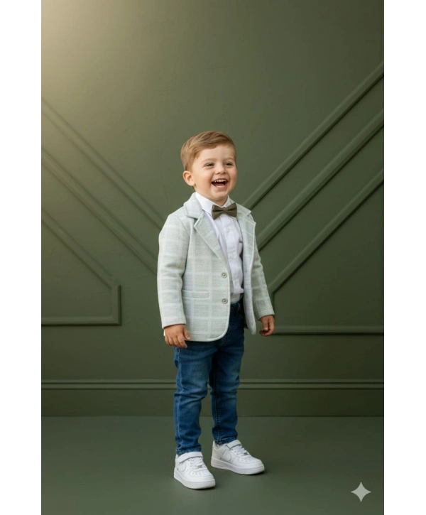 Erkek Çocuk Spor Ceketli Gömlekli ve Pantolonlu 3lü Premium Seri