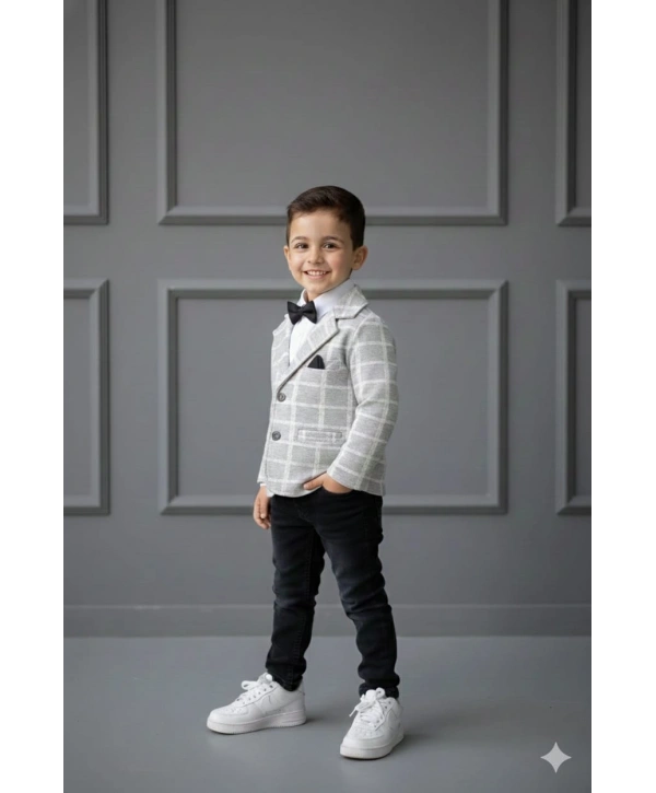 Erkek Çocuk Spor Ceketli Gömlekli ve Pantolonlu 3lü Premium Seri