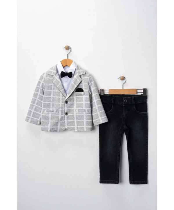 Erkek Çocuk Spor Ceketli Gömlekli ve Pantolonlu 3lü Premium Seri