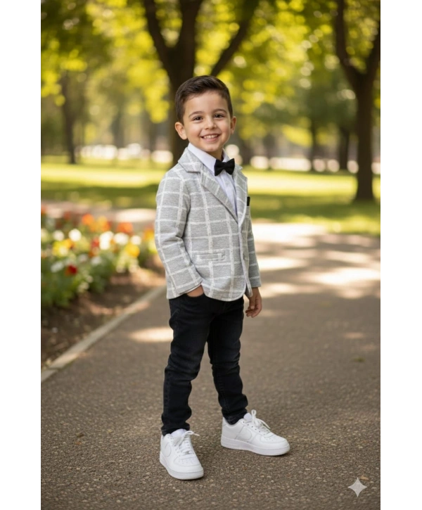 Erkek Çocuk Spor Ceketli Gömlekli ve Pantolonlu 3lü Premium Seri