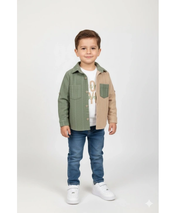 Erkek Çocuk Casual 3lü Takım - Kolu Katlanabilir Gömlek, %100 Pamuk Tişört ve Beli Ayarlanabilir Jean