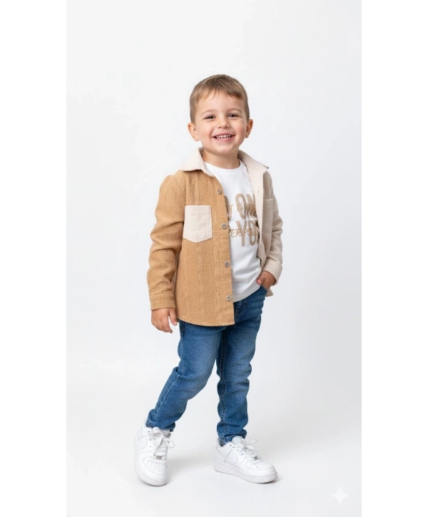 Erkek Çocuk Casual 3lü Takım - Kolu Katlanabilir Gömlek, %100 Pamuk Tişört ve Beli Ayarlanabilir Jean