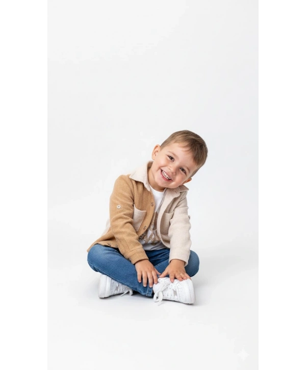 Erkek Çocuk Casual 3lü Takım - Kolu Katlanabilir Gömlek, %100 Pamuk Tişört ve Beli Ayarlanabilir Jean