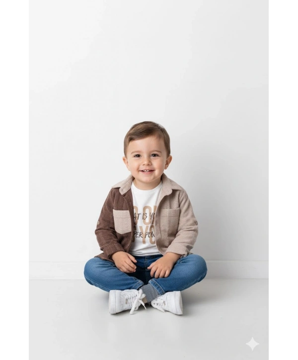 Erkek Çocuk Casual 3lü Takım - Kolu Katlanabilir Gömlek, %100 Pamuk Tişört ve Beli Ayarlanabilir Jean