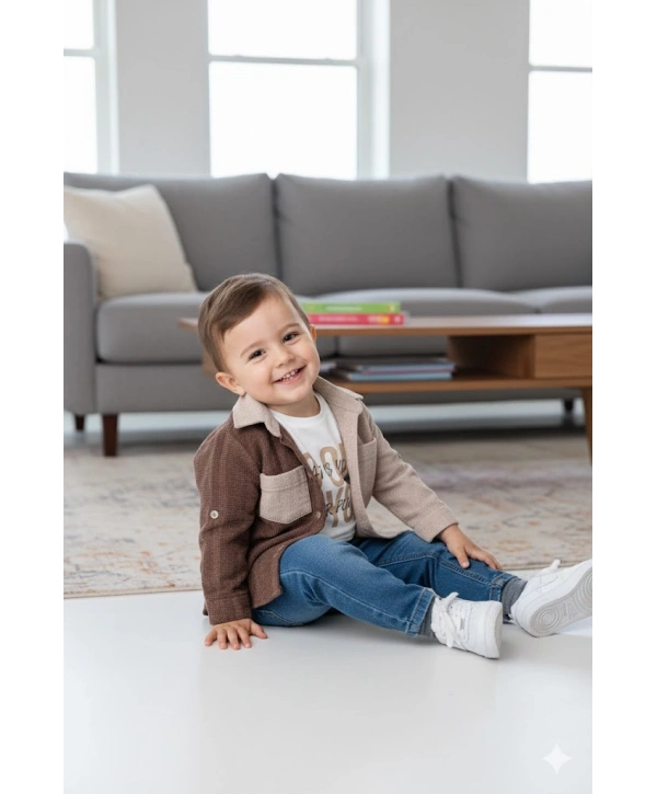 Erkek Çocuk Casual 3lü Takım - Kolu Katlanabilir Gömlek, %100 Pamuk Tişört ve Beli Ayarlanabilir Jean