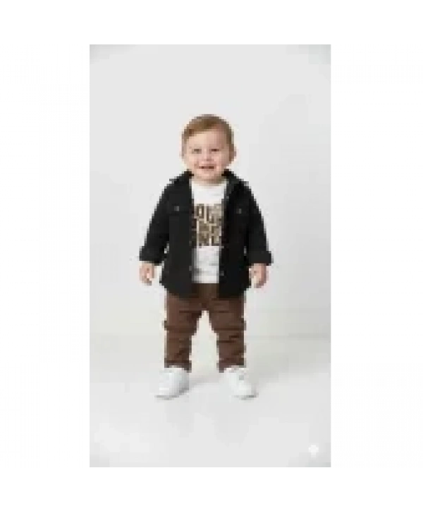 Erkek Çocuk Şapka Hediyeli Mevsimlik 3lü Kombin Takım - Ceket, Baskılı Tişört ve Pantolon