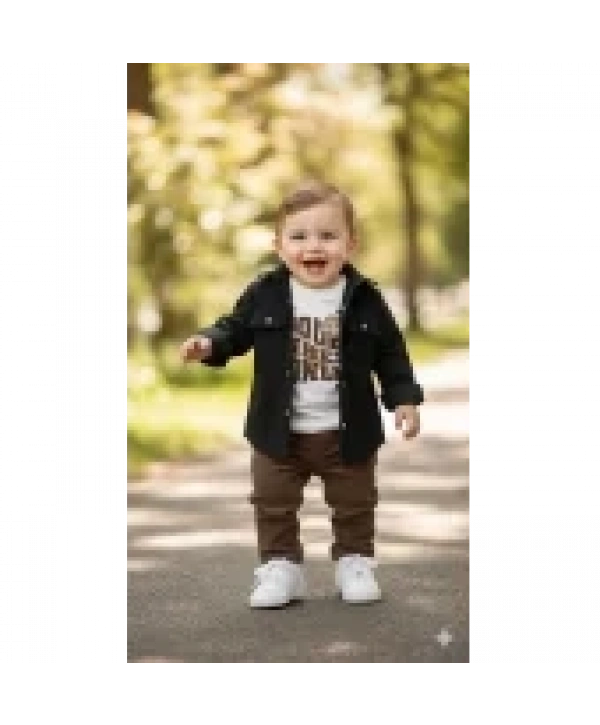 Erkek Çocuk Şapka Hediyeli Mevsimlik 3lü Kombin Takım - Ceket, Baskılı Tişört ve Pantolon