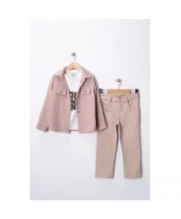 Erkek Çocuk Şapka Hediyeli Mevsimlik 3lü Kombin Takım - Ceket, Baskılı Tişört ve Pantolon