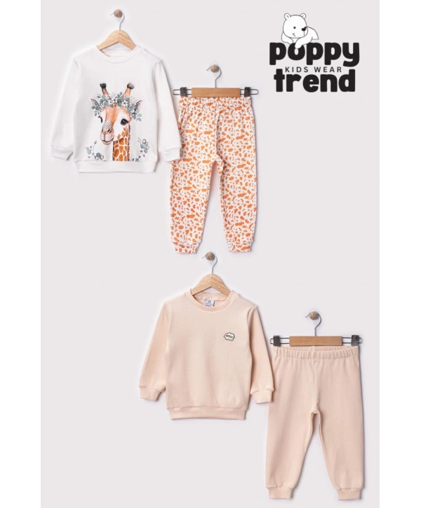 Unisex Çocuk Zürafa Baskılı %100 Pamuk & Kaşkorse İkili Takım Premium Seri
