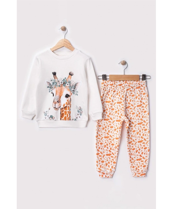 Unisex Çocuk Zürafa Baskılı %100 Pamuk & Kaşkorse İkili Takım Premium Seri