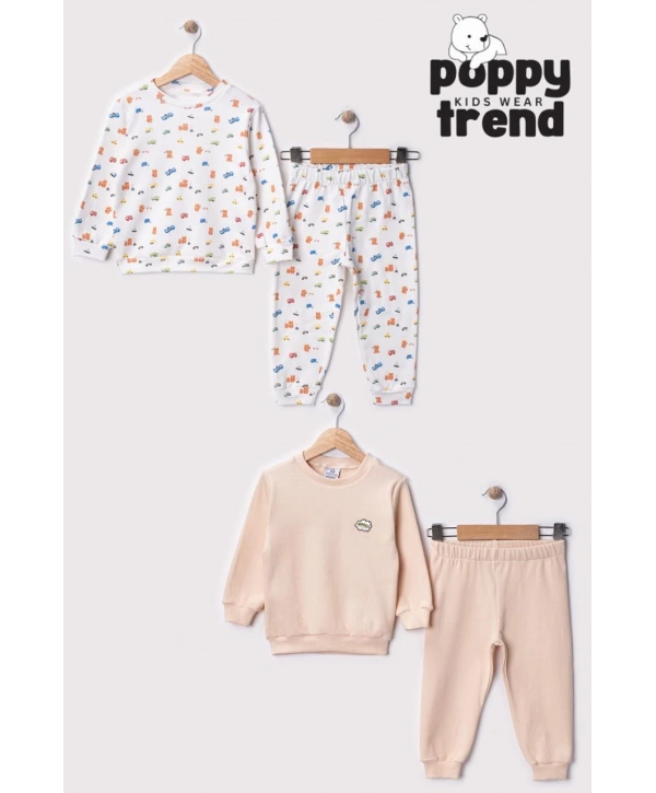 Erkek Çocuk Arabalı Dijital Baskılı %100 Pamuk & Kaşkorse İkili Takım Premium Seri