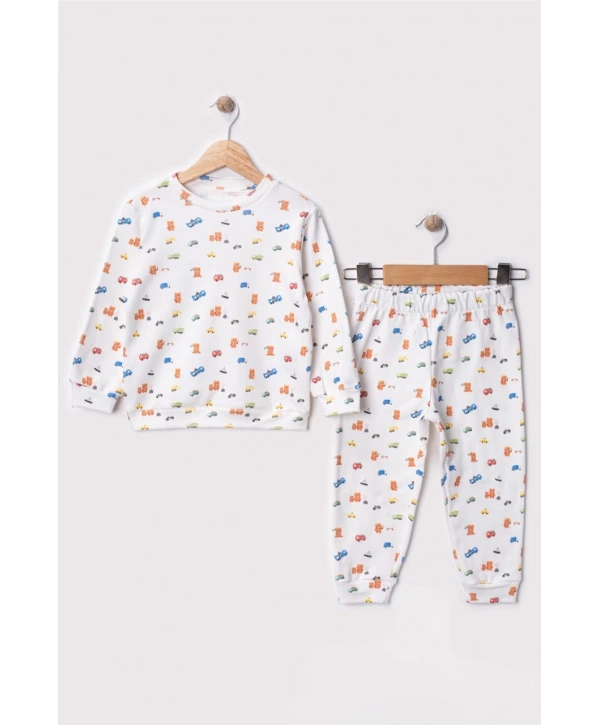Erkek Çocuk Arabalı Dijital Baskılı %100 Pamuk & Kaşkorse İkili Takım Premium Seri
