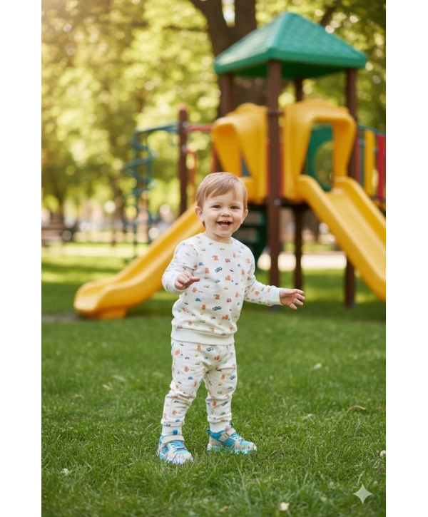 Erkek Çocuk Arabalı Dijital Baskılı %100 Pamuk & Kaşkorse İkili Takım Premium Seri