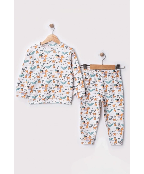 Unisex Çocuk Hayvan Desenli Dijital Baskılı %100 Pamuk & Kaşkorse İkili Takım Premium Seri
