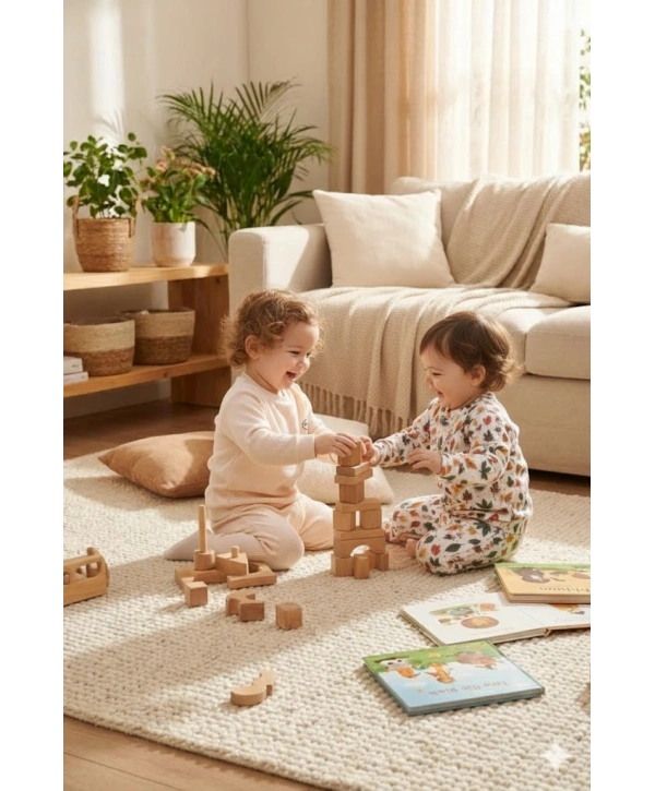 Unisex Çocuk Yapraklar Desenli Dijital Baskılı %100 Pamuk & Kaşkorse İkili Takım Premium Seri