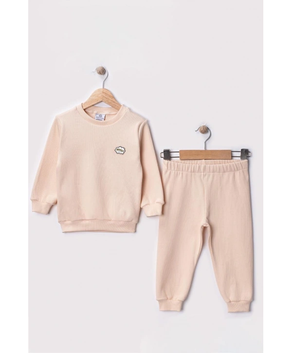 Unisex Çocuk Yapraklar Desenli Dijital Baskılı %100 Pamuk & Kaşkorse İkili Takım Premium Seri