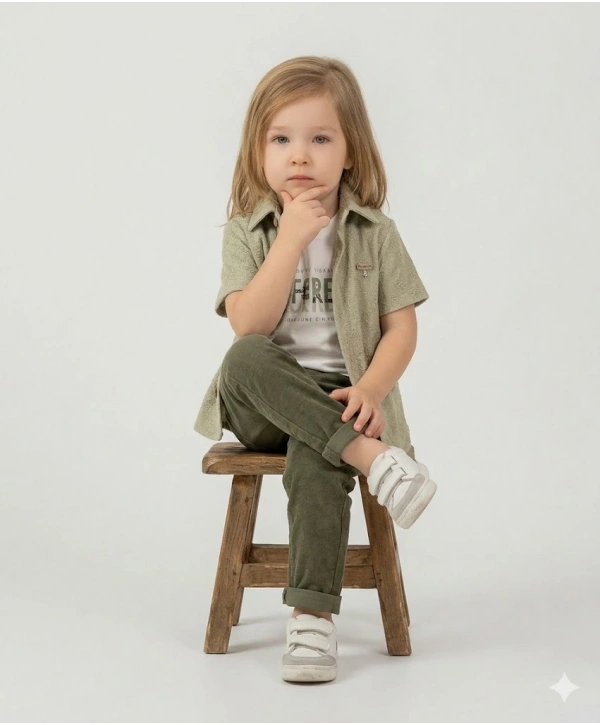 Erkek Çocuk Çorap Hediyeli 3lü Takım; Gömlek %100 Pamuk Tişört Likralı Pantolon