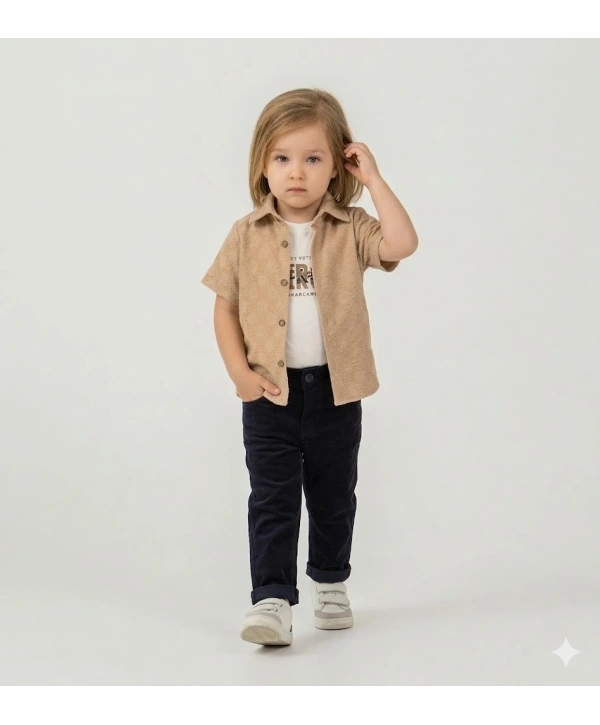 Erkek Çocuk Çorap Hediyeli 3lü Takım; Gömlek %100 Pamuk Tişört Likralı Pantolon