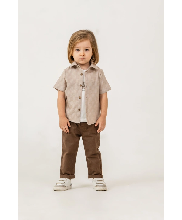 Erkek Çocuk Çorap Hediyeli 3lü Takım; Gömlek %100 Pamuk Tişört Likralı Pantolon