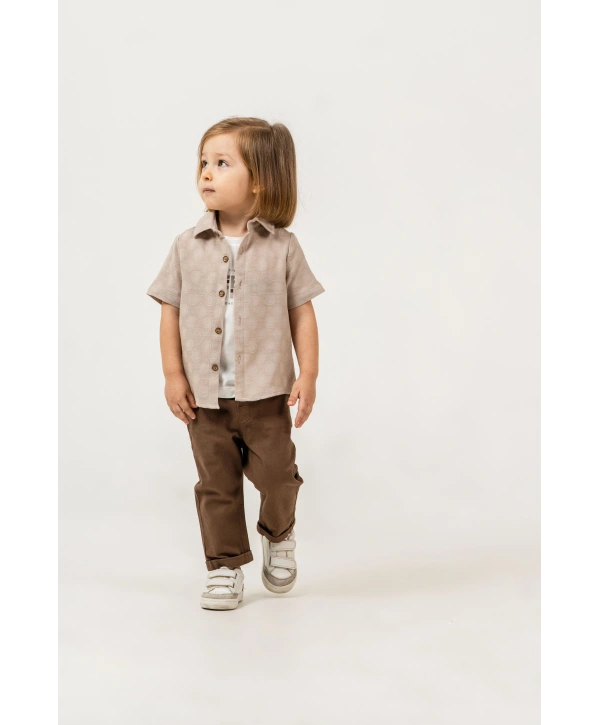 Erkek Çocuk Çorap Hediyeli 3lü Takım; Gömlek %100 Pamuk Tişört Likralı Pantolon