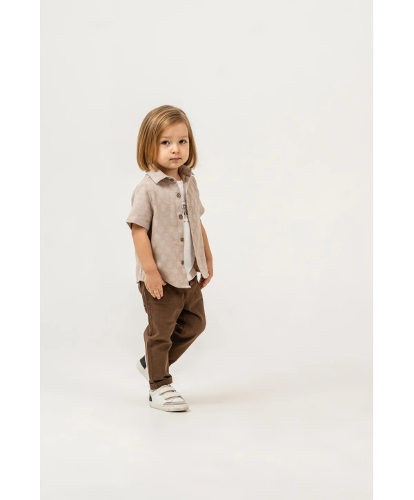 Erkek Çocuk Çorap Hediyeli 3lü Takım; Gömlek %100 Pamuk Tişört Likralı Pantolon