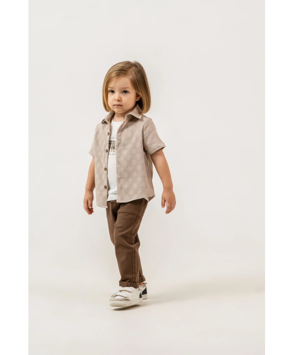 Erkek Çocuk Çorap Hediyeli 3lü Takım; Gömlek %100 Pamuk Tişört Likralı Pantolon