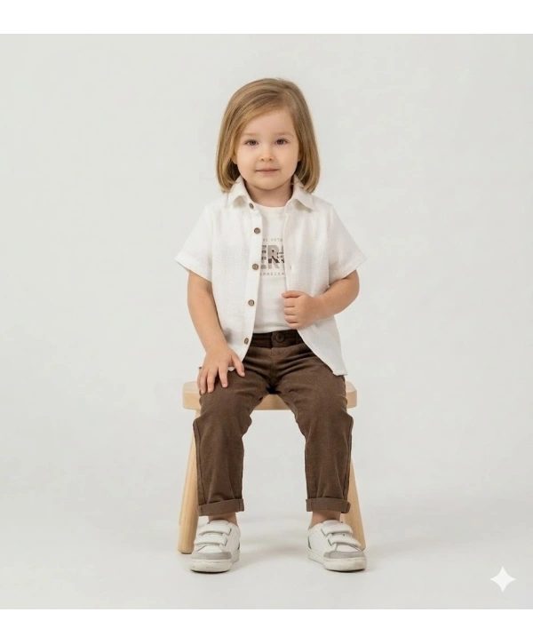 Erkek Çocuk Çorap Hediyeli 3lü Takım; Gömlek %100 Pamuk Tişört Likralı Pantolon