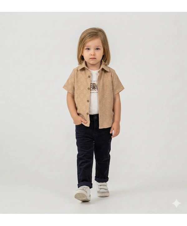 Erkek Çocuk Çorap Hediyeli 3lü Takım; Gömlek %100 Pamuk Tişört Likralı Pantolon