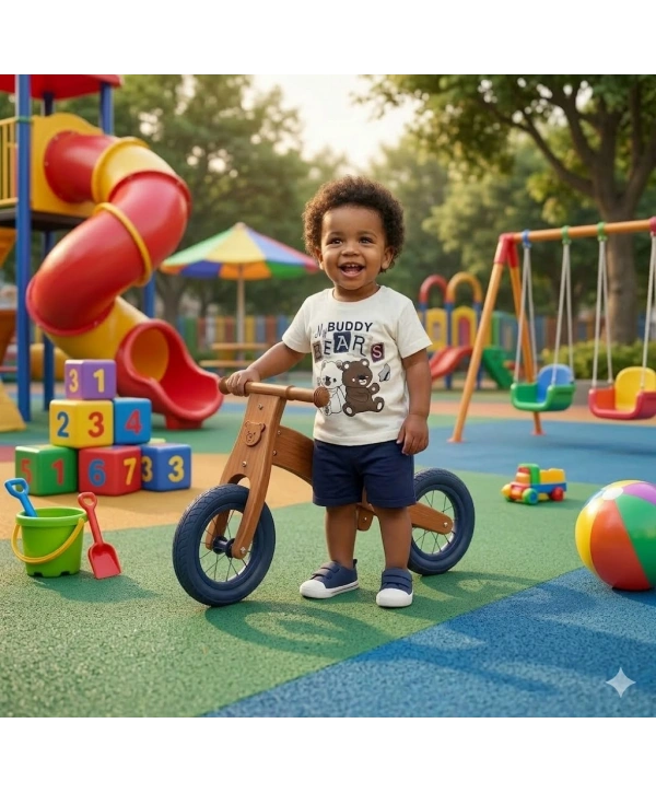 Erkek Bebek Ayıcık Baskılı Tişört Şort Takımı - 6-18 Ay